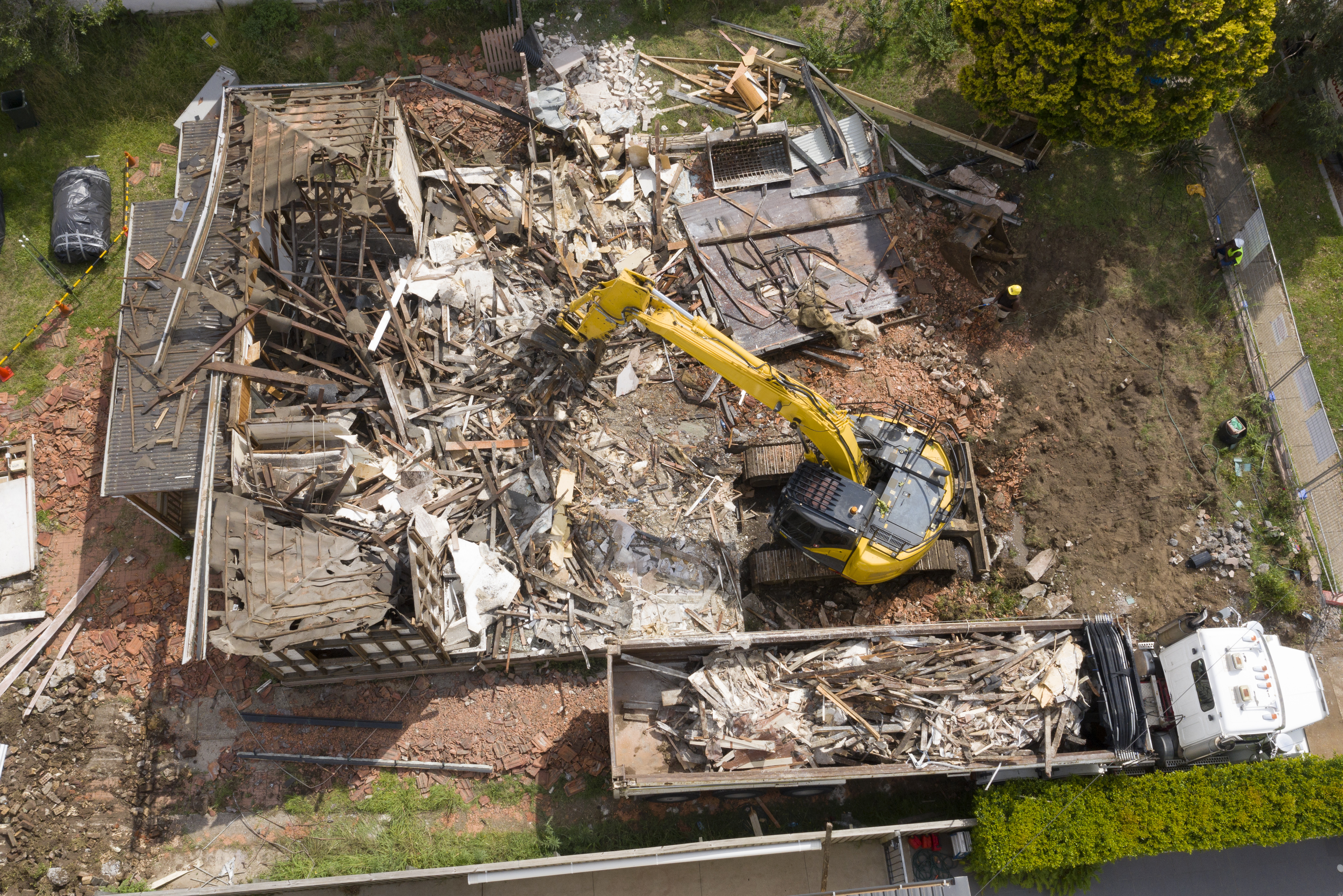 Over head view of home demolition project